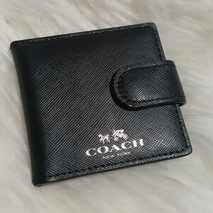 Coach Black Textured Leather Compact Mirror